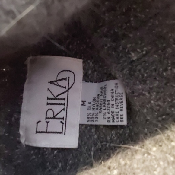 Erika- Gray & Off White Silk / Angora Sweater Checker SOFT Neutral Sz.Medium - Picture 7 of 7